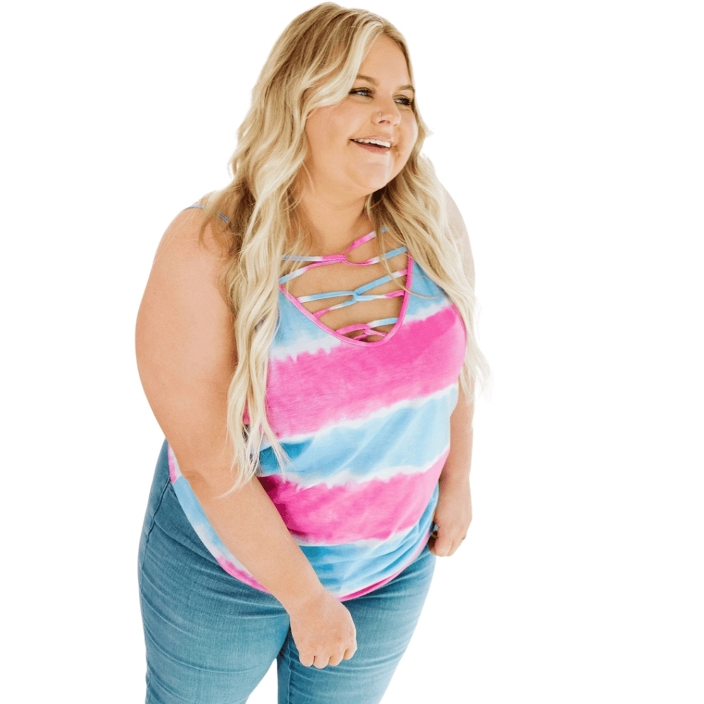 Women's Pink and Blue Tie-Dye Top